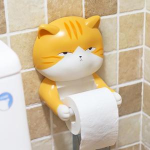 卫生间纸巾置物架厕所家用免打孔壁挂式卷纸筒卡通猫咪洗脸巾收纳
