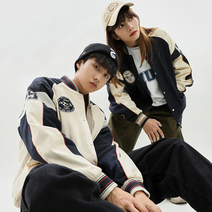 tb696702997淘宝秋冬潮牌giv字母皮袖羊毛呢拼接撞色棒球服外套男女