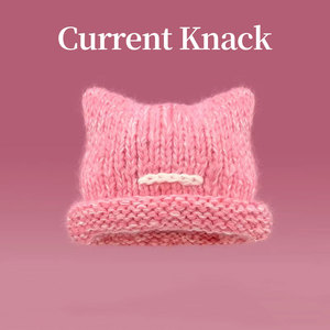 Current Knack首席设计师原创韩版猫耳针织帽女冬保暖套头帽护耳