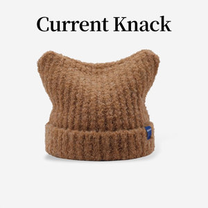 Current Knack首席设计师原创猫咪耳朵毛线帽女冬布标简约针织帽