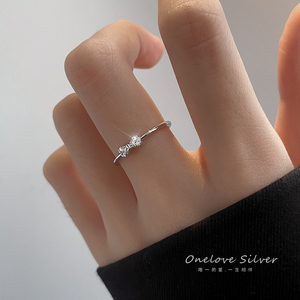 S925纯银蝴蝶结素圈戒指女小众设计高级感对戒情侣2024年新款潮