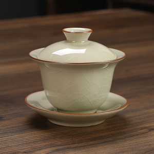 哥窑盖碗三才汝窑泡茶碗杯单个高档茶碗带盖茶具高端功夫茶泡茶杯