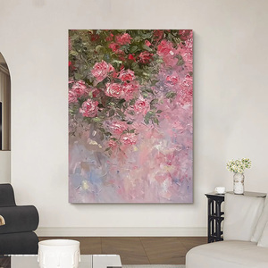 粉色玫瑰花手绘油画田园风花朵花卉装饰画客厅挂画玄关立体肌理画