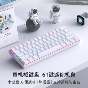 锐蚁61键便携小键盘有线背光机械键盘小型电脑商务办公电竞茶红轴