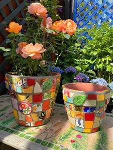 美式欧式手工马赛克工艺花盆花器庭院阳台窗台露台装饰陶瓷红陶盆