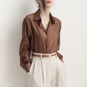 咖色真丝衬衫女
