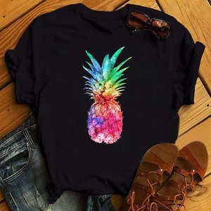 Pineapple Tshirt 2022新款夏季时尚水果菠萝印花T恤男女黑色短袖