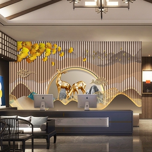 新中式3d立体高档轻奢装修墙纸酒店前台山水画背景墙装饰茶室壁纸