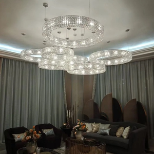 别墅客厅水晶灯圆环艺术吊灯宴会厅餐厅大型会议室创意工程灯定制