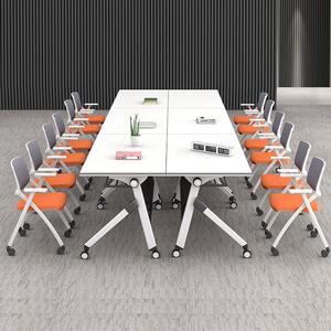 折叠培训桌椅组合小型椭圆形双人拼接白色移动带轮长条会议室桌子