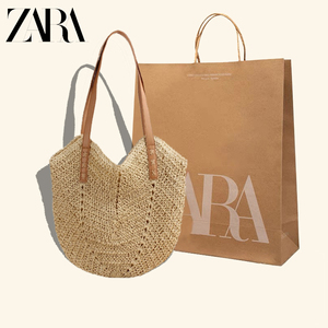 ZARA品牌草编包包女2024新款海边度假沙滩编织包大容量单肩托特包