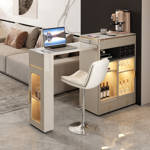 轻奢岩板伸缩吧台桌家用客厅现代简约开放式厨房一体隔断柜小吧桌