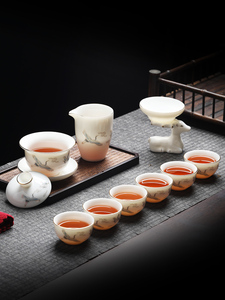 景德镇羊脂玉茶具套装功夫红茶高档套装盖碗泡茶白瓷家用送礼茶杯