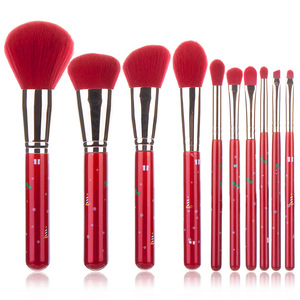 新品 10支圣诞化妆刷套装 大红色美妆工具化妆笔刷 makeup brush