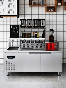 商家店铺奶茶咖啡店设备全套水吧台商用不锈钢冷藏柜沙拉奶茶操作