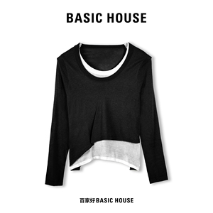 BASICHOUSE韩国百家好毛针织衫打底长袖T恤女上衣薄款假两件休闲