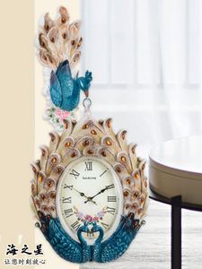 创意造型孔雀双面挂钟客厅时尚跨境北欧现代轻奢家用酒店装饰时钟