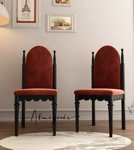罗马绒布餐椅实木软包化妆凳简约复古高背书椅客厅轻奢设计师单椅