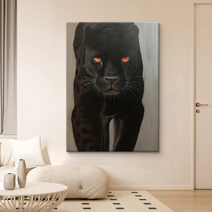 镇宅黑色豹子纯手绘油画暴富写实动物装饰画客厅玄关丙烯肌理挂画