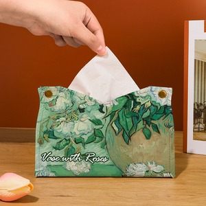 创意纸巾盒轻奢风高级感油画玫瑰抽纸盒收纳客厅车载桌面纸抽袋