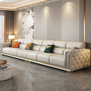 意式轻奢真皮沙发客厅2024新款大小户型高端奢华别墅直排4米沙发