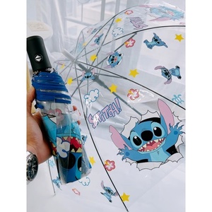 卡通动漫史迪仔全自动透明雨伞网红折叠三折伞手动史迪奇儿童男女