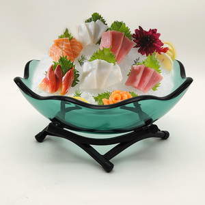 高端刺身盘冰盘钢化玻璃龙虾三文鱼摆盘姿造海鲜盘自助餐水果拼盘