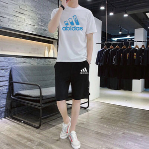 阿迪 达斯青少年套装男夏季三叶草t恤男装搭配帅气短裤运动衣服