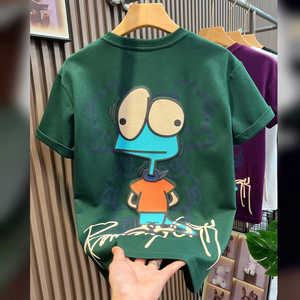青蛙图案刺绣短袖T恤男2024年夏季新款青年潮牌宽松休闲半袖上衣