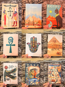 埃及特色明信片生日贺卡埃及地图 荷鲁斯 猫神贝斯特小卡片留言板