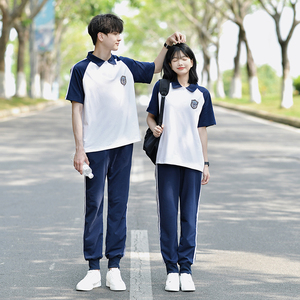 学院风夏季班服初中高中小学生韩版宽松短袖定制T恤运动校服套装