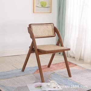 北欧实木折叠椅家用客厅小户型餐椅可折叠扶手餐桌椅卧室靠背椅子