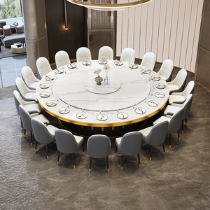 电动岩板酒店餐桌大圆桌带转盘家用10人饭桌现代简约轻奢商用20人