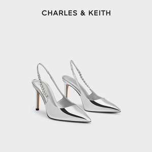 CHARLES&KEITH春夏女鞋CK1-60280377时尚链条尖头银色高跟凉鞋