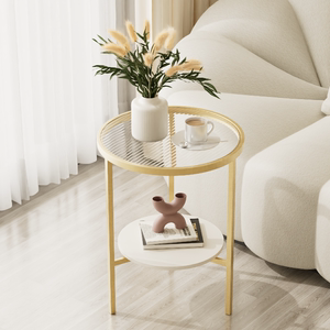 奶油风格岩板圆形玻璃迷你小边桌现代简约客厅移动角几创意小茶几