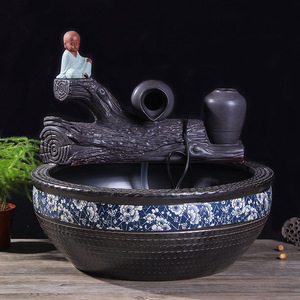 陶瓷流水喷泉加湿器鱼池缸客厅假山创意小沙弥和尚摆件