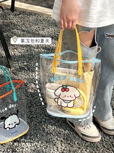 透明pvc防水袋子手提小包包女沙滩游泳果冻包收纳袋饭盒包便当包