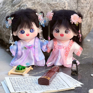 棉花娃娃中国古风版炸毛长发女娃无属性玩偶汉服套装娃衣连衣裙