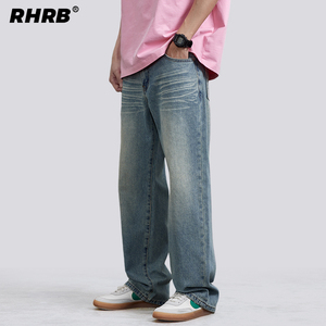 RHRB直筒高街vibe牛仔裤男夏季薄款宽松阔腿裤子男士cleanfit蓝牛