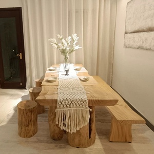 侘寂风实木餐桌椅长方形泡茶吃饭桌原木大板日式民宿办公展示桌子