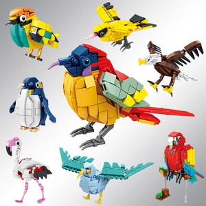 开智积木儿童益智拼装企鹅玩具男孩拼插鹦鹉老鹰拼图动物模型礼物