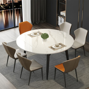 家具伸缩岩板餐桌家用小户型现代简约可变圆形实木餐桌椅组合方圆