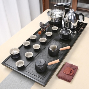 乌金石茶盘茶具套装全自动上水茶台烧水壶一体带电磁炉家用大茶台