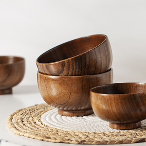 酸枣日式木碗家用木头碗儿童碗防摔防烫实木质饭碗木餐具