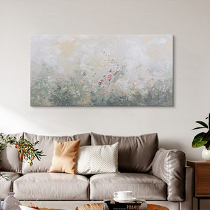 复古手绘油画肌理画诧寂风客厅沙发背景墙装饰画花卉玄关横版挂画