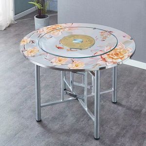 简易家用酒店桌子大圆桌圆桌面折叠桌架可带玻璃转盘餐桌食堂饭桌