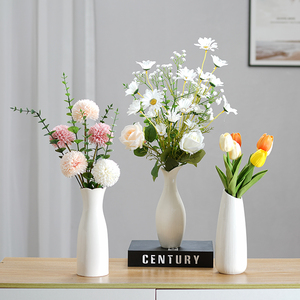 大口径桌面花瓶小口径花瓶白色陶瓷花瓶花盆水养可水培干花玫瑰花
