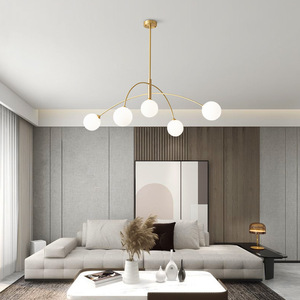 北欧创意款全铜枝形玻璃球吊灯后现代简约设计师客厅魔豆全铜吊灯