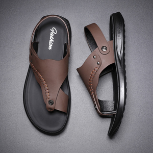 400人付款淘宝老人头皮男夏季新镂空透气男款士休闲皮凉鞋真907001w皮