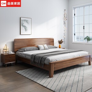 曲美家具加宽乘两米二胡桃木双人床2米x2米大床实木2x22米超大床